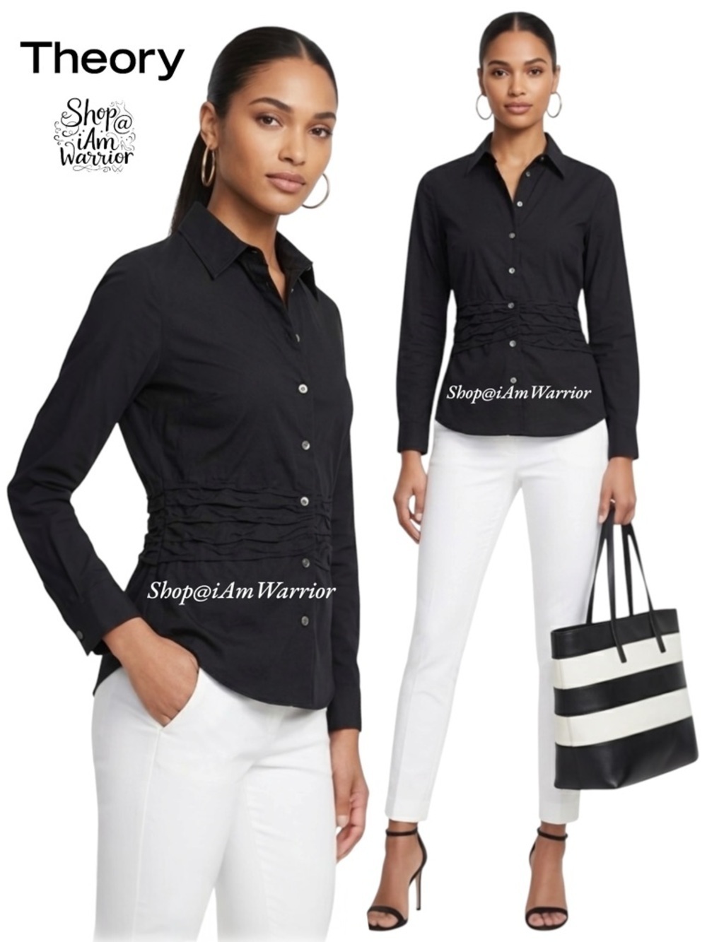 Theory black shirred waist button down *shop@iamwarrior